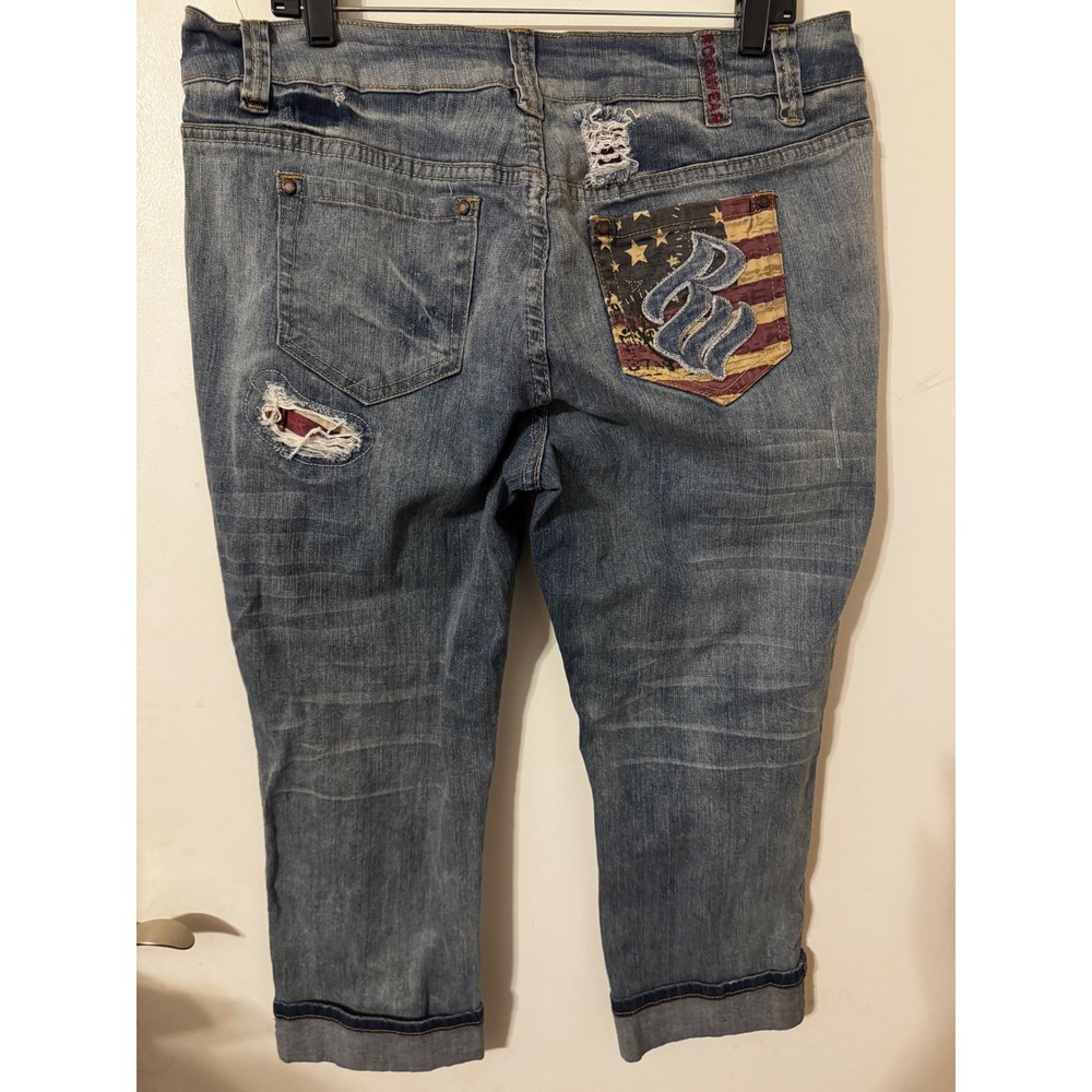 Y2K Vintage Rocawear Women's Capris Jeans Distressed Ripped Jeans - Picture 3 of 7
